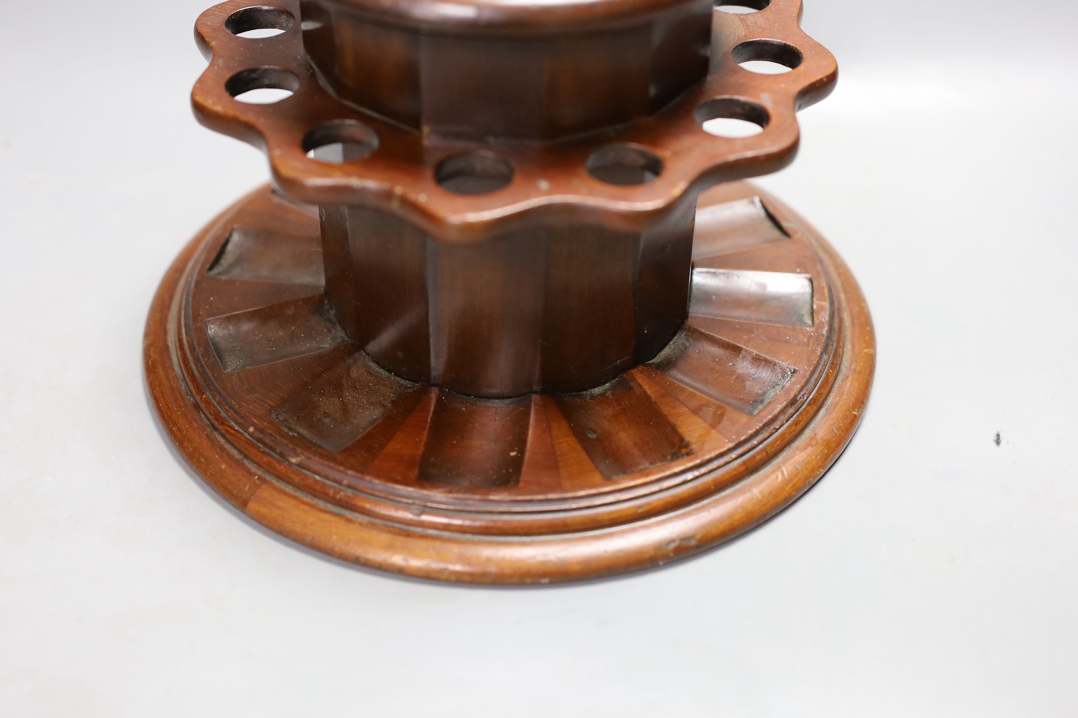 A Dunhill mahogany ‘airtight’ tobacco box/pipe holder, 15cm high.